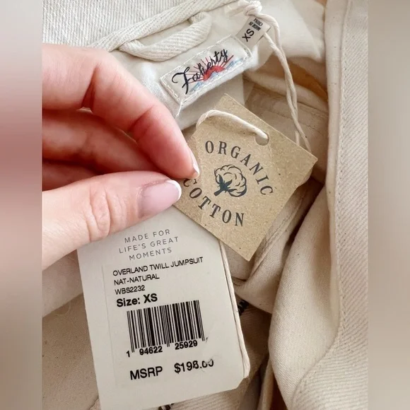 Faherty Overland Twill Jumpsuit Natural Off White Cream Size XS - Picture 11 of 11